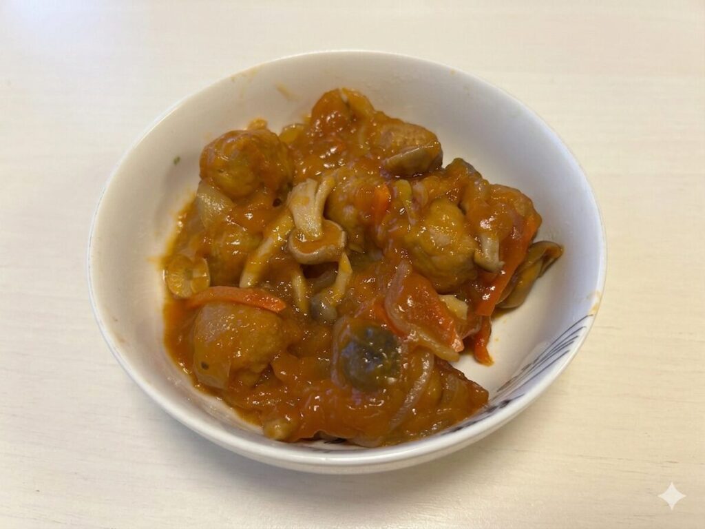 シェフの無添つくりおき_甘酢にからめた具だくさんつくね