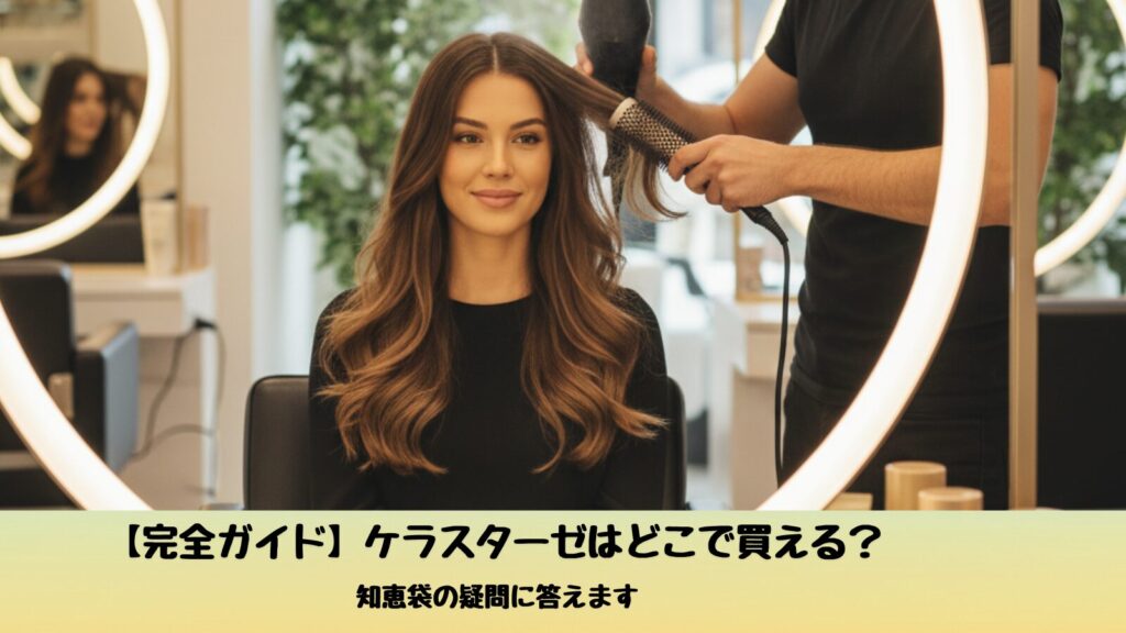 ケラスターゼのシャンプーとトリートメントが並ぶサロン風ディスプレイ。高級ヘアケアブランドの雰囲気を表現した画像