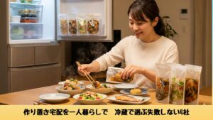 冷蔵の作り置き宅配を一人暮らしで利用する食卓のイメージ
